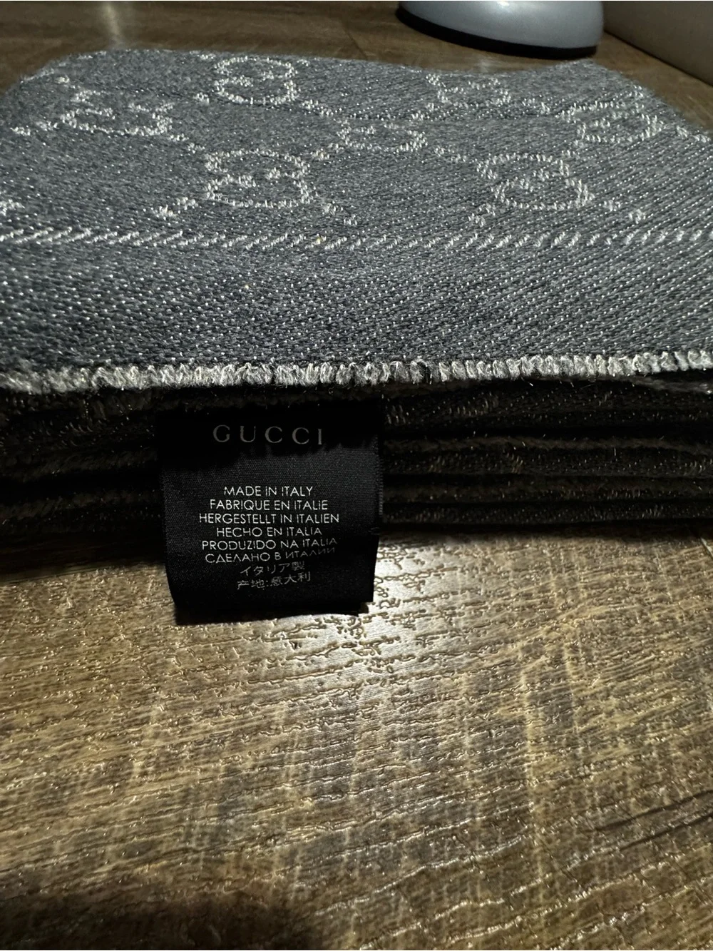 Gucci Gray Wool Blend Logo Scarf